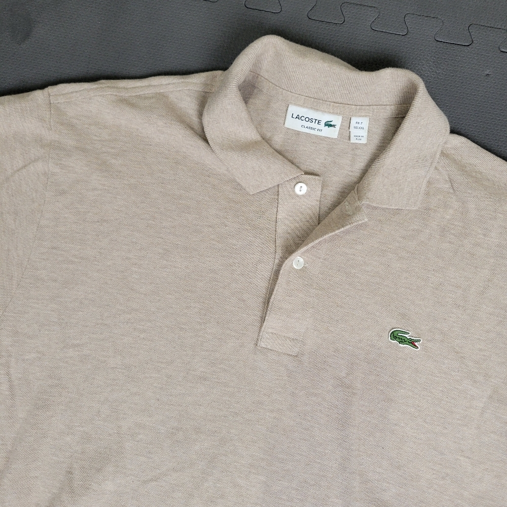 Lacoste Classic Fit Short Sleeve Polo Shirt Mens XXL Tan Collared Logo Cotton